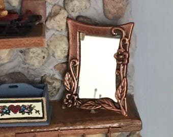 Miniature Copper Wall Mirror, Antique Look Copper, Dollhouse Miniature, 1:12 Scale, Mini Mirror, Dollhouse Accessory, Decor Item