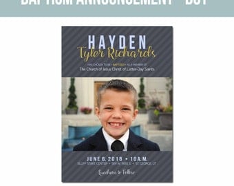 LDS Baptism Invitation 5x7-Boy Baptism Announcement-Great to Be Eight