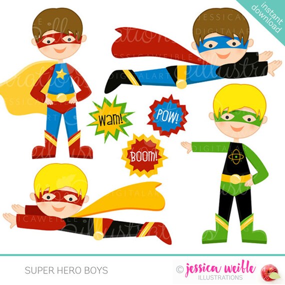Super Hero Boys Cute Digital Clipart - Commercial Use OK - Super Hero Clipart, Super Hero Graphics Il_570xn