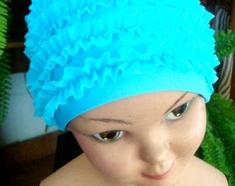 turquiose Ruffled Bathing Cap childs swim cap