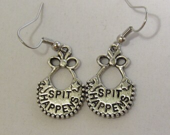 Baby Bib Saying Spit Happens Earrings