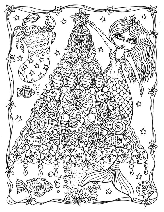 Download Mermaid Tree Christmas Coloring Page Instant Downloads