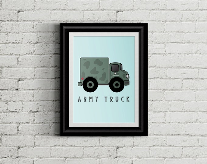 Army Truck Kid's Bedroom Wall Art - Military Boys Room Decor - Army Men Room Decor - Camo Nursery Decor
