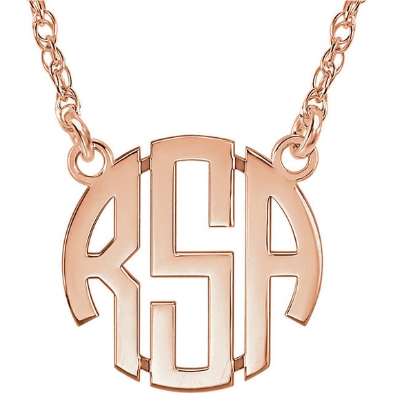 14k Gold Monogram Necklace 3-Letter Block Font. Personalized