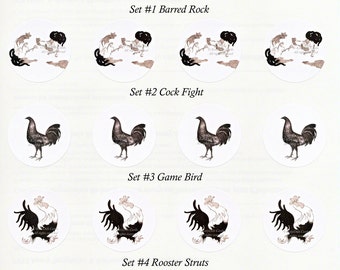 Rooster Stickers 1 | Envelope Seals | Chicken Stickers | Set of 8 Indv or 20 1.5 inch Seals