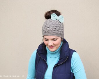 Messy Bun Crochet Hat Pattern, Ponytail Hat Crochet Pattern, Crochet Beanie Pattern, Crochet Hat Pattern