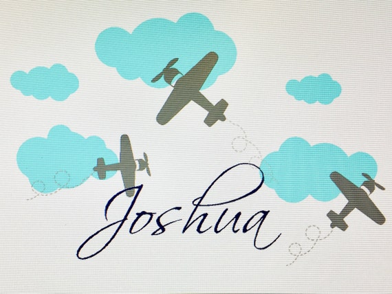 Airplanes Name Wall Decal, Airplanes Flying Decals, Airplanes and Clouds Decal, Clouds Wall Decal, Children's Wall Decals