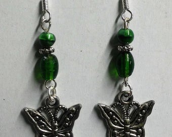 Ayla's Bead Creations Green Butterfly dangle earrings