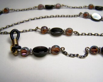 Eyeglass Chain, Mother of Pearl, With Czech Glass Beads, One of a Kind, Eyeglasses Holder, by Eyewearglamour