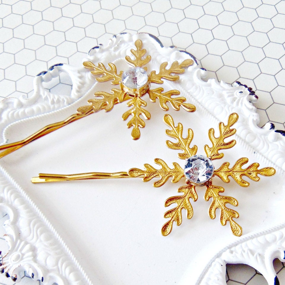 Snowflake Hair Pins Snowflake Bobby Pins Rhinestone 