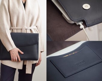 Leather MacBook Pro Sleeve - Leather MacBook Air Case - Leather Computer Case - Laptop Sleeve 13 inch - Leather Laptop Case 13 inch - Navy