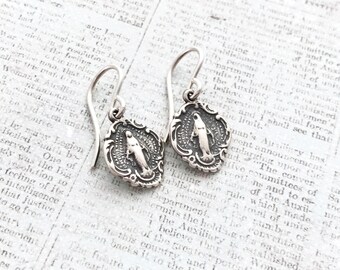Miraculous Medal Earrings - Mary Earrings - Sterling Silver Miraculous Medal Earrings - Bronze Miraculous Medal Earrings