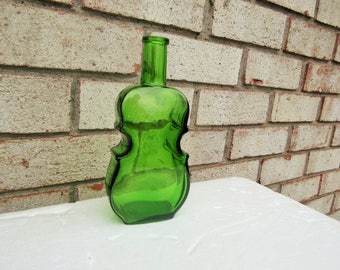 Violin Collectible Wheaton figurine green liquor bottle,charming,art glass,decanter home decor,stage prop,Liqueur,Wheaton, Collectible Glass