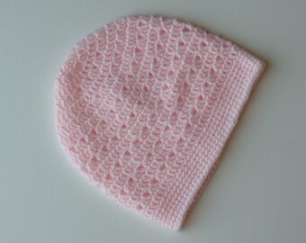 Pink Crochet Beanie Light Weight Pink Crochet Hat Womens Light Weight Beanie Teen Girls Pink Hat Pink Beanie Lacy Crochet Hat (HAT103 Pink)