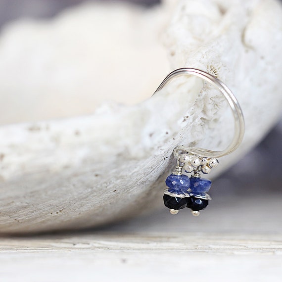 Silver Sapphire Earrings - Tiny Dangle Earrings