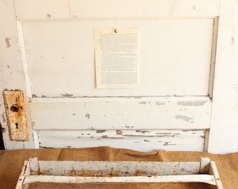 Vintage White Rusty Metal Tool Box Tray with Handle