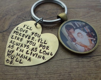 Personalized Hand Stamped Heart Photo Charm Keychain - Mother of the Bride Gift - Gift for Mom - Gift for Her - Mother of the Groom
