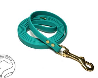 Teal Biothane Leash - New Color - Thin 1/2" (12mm) wide Small Dog Leash - Choice of: Stainless Steel Or Brass Hardware - Custom Length