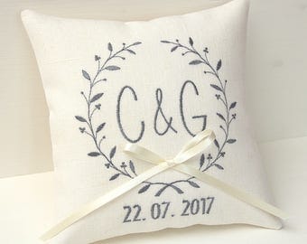 Ivory Ring pillow wedding ring bearer pillow wedding day pillow personalized ring pillow monogram pillow linen wedding pillow