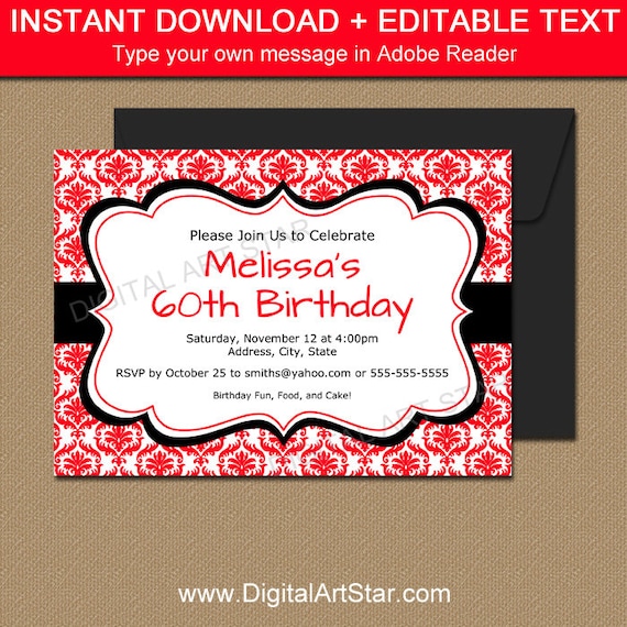 Red and Black Invitation Template EDITABLE Red Birthday