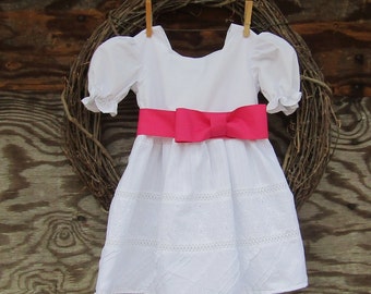 Girls White Dress, Flower Girl Dress, Girls Pink Dress, Christening Dress