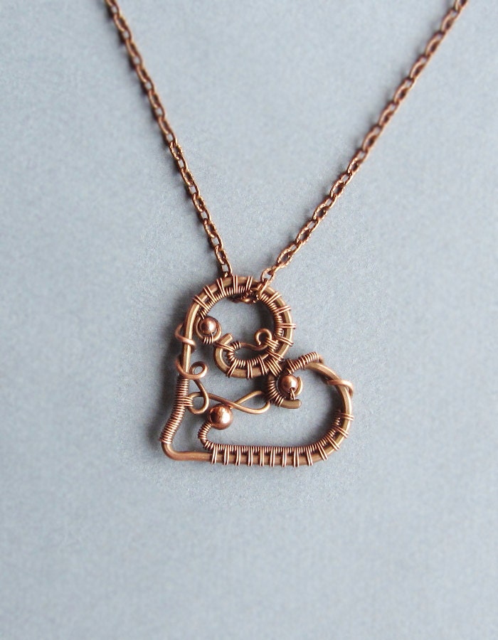 Copper heart necklace Wire wrapped pendant heartcopper