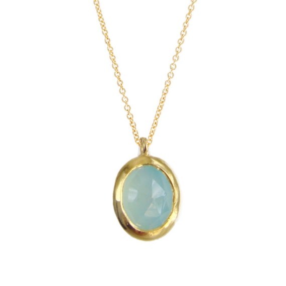 Gold Chalcedony Necklace 14k Aqua Chalcedony Necklace Gold