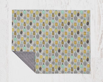 Pineapple Baby Blanket with Minky Backing Crib Bedding Nursery Decor Pineapple Bedding Pineapple Nursery Grey Yellow Pineapple Bedding
