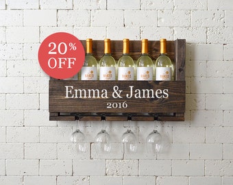 Wine Rack - Wall Hanging - Personalized Gift Family Name - Housewarming - Anniversary Gift - Wedding Gift Personalized Wine