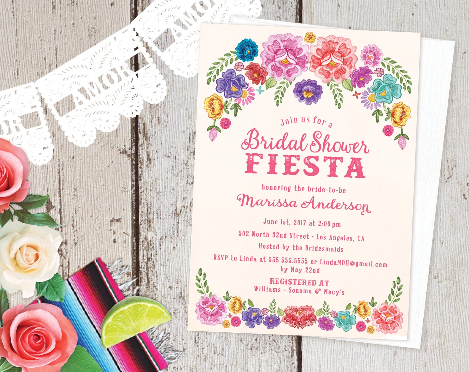 Mexican Fiesta Theme Floral Bridal Shower Invitations