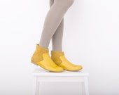 Yellow leather Ankle Boots Flat Booties handmade womens shoes ADIKILAV