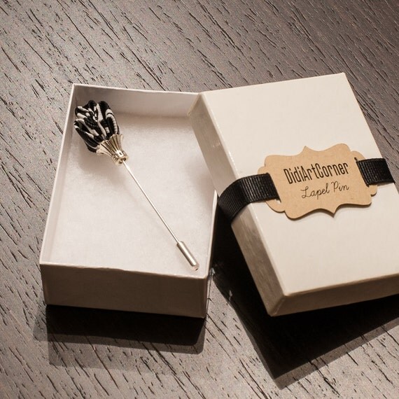 Black and White Men's Lapel Stick Pin Elegant Royal