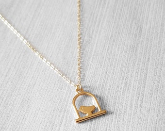 40% OFF!! Gold Bird Cage Charm Necklace, Dainty Delicate 14k Gold filled Chain