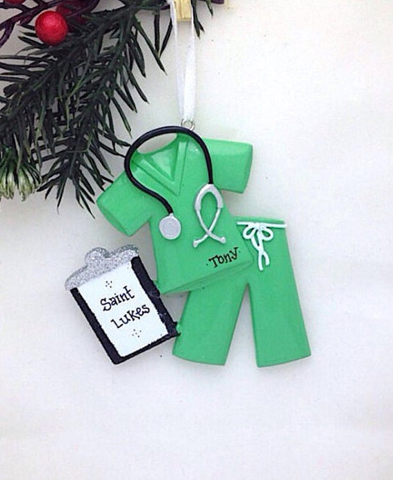 Green Scrubs Personalized Christmas Ornament / Nurse Christmas