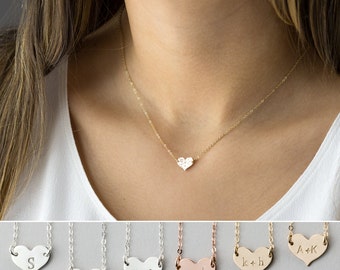Small Heart Necklace, Dainty, Personalized 14k Gold Fill, Sterling, Rose Gold Fill, Monogram Necklace by Layered and Long LN117_10
