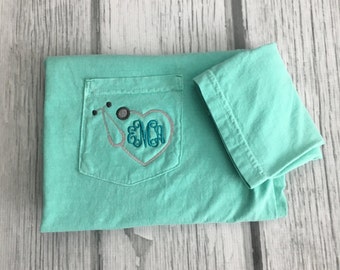 Monogram Nurse Shirt, Monogram Nurse Tee, Nurse Gift, Nurse Shirt, Nurse Gift, Gift for Nurse, Nurse Graduation Gift,Stethoscope Shirt,Nurse