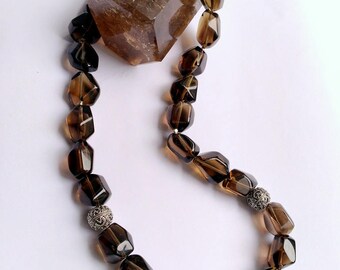 Smoky Quartz necklace Silver 925 smokey brown gemstone necklace Smoky black transparent gemstone.