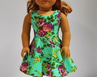 18 Inch Doll Clothes Teal Purple and Yellow Floral Print Sleeveless Skater Dress