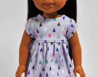 Lavender Purple Triangle Print Short Sleeve Dress made to fit Wellie Wishers Doll Clothes 14.5 Inch Doll Clothes