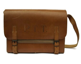 Large Vintage French Postmans Bag. Brown Leather Messenger Bag.