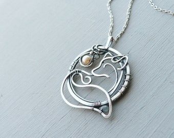 Silver necklace Fox - 999 fine silver jewelry - wire wrapped pendant - gift for women - gift for mom