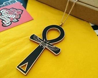 Ankh Necklace with Scarab Beetles. Key of Life. Egyptian Jewellery. Laser Cut Plastic Necklace. Ancient Symbol.