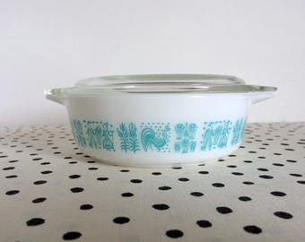Vintage Pyrex Butterprint 471, Pyrex Butterprint Casserole, Turquoise on White 471, Turquoise Pyrex, Butterprint Pyrex, Small Casserole Dish
