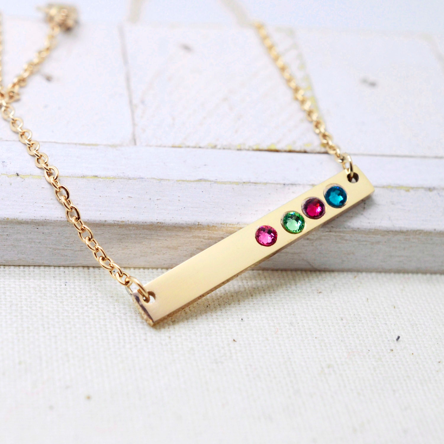 Gold Bar Birthstone Necklace Custom Bar Necklace Nana