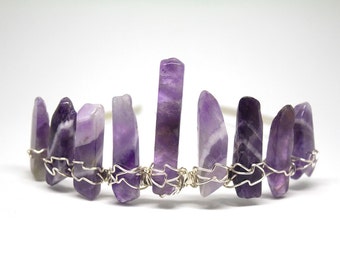 Amethyst Crown/ Bridal Tiara / Crystal Wirewrap / Silver Fairy Crown / Polished Amethyst / Bohemian Wedding / Burning Man /Raw Crystal Crown