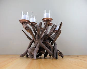 Driftwood Six Candles Candelabra International Orders Sized, Beach Decor, Coastal Decor, Wedding Decor, Driftwood Sculpture, Driftwood Art