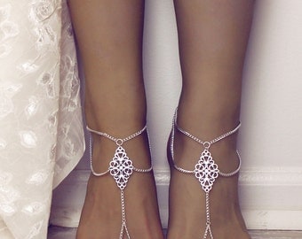 Boho Tribal Barefoot Sandals Chained Foot Jewelry Anklet Gypsy Sandals Slave Sandals Bare Foot Sandals Bohemian Sandals Boho Chic Jewelry