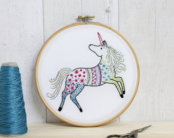 Unicorn Contemporary Embroidery Kit - Embroidery Hoop Art - Modern Embroidery Kit - Hand Embroidery Kit - Craft Kit - Embroidery Pattern