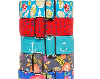 Summer Martingale Dog Collars, Ready to Ship in 13 - 17", 1.5 Inch Greyhound Collars, Nautical Dog Collars, Floral Grey Dreamcatcher, Red...