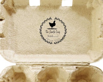 Fresh eggs stamp - Custom rubber stamp - chicken & flower - Just Laid - Handmade - Coop Laurel Rubber Stamp Pre-inked Stamp R649